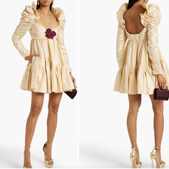 Zimmermann Kaleidoscope Floral Appliqué Silk Long Sleeve Mini Dress AU 0 US4 NWT - Picture 1 of 13